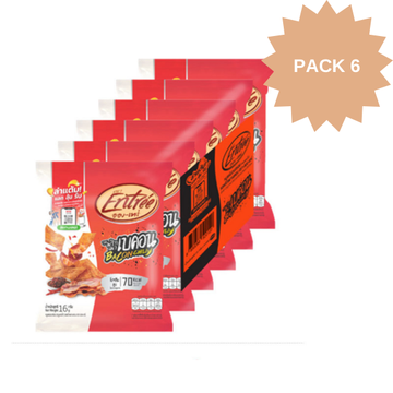Crispy Baked Pork Sheets - Chili Paste Bacon Flavor 16g ( Pack 6 ) | หมูแผ่นอบกรอบ รสพริกเผาเบคอน 16g ( แพ็ค 6 )