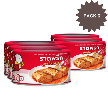Fried mackerels in chilli sauce (less sugar formula) 185g ( Pack 6 ) | ปลาแมคเคอเรลทอดราดพริก สูตรน้ำตาลน้อย 185g ( แพ็ค 6 )