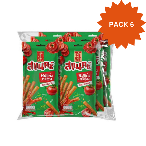 Crispy Pork Sticks with Tomato Flavor 18g ( Pack 6 ) | หมูแท่งกรอบรสมะเขือเทศ 18g ( แพ็ค 6 )