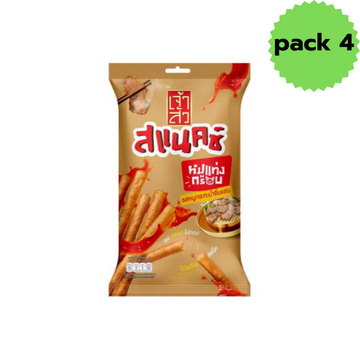 Crispy Pork Stick Moo-Krata Flavor 45g ( Pack 4 ) | หมูแท่งกรอบ รสหมูกระทะน้ำจิ้มแซ่บ 45g ( แพ็ค 4 )