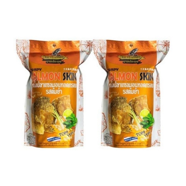 Crispy Salmon Skin Tom Yum Flavour 35g ( Pack 2 ) | หนังปลาแซลมอนทอดกรอบ รสต้มยำ 35g ( แพ็ค 2 )