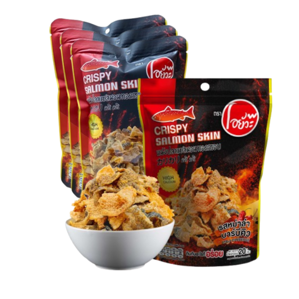 Crispy Salmon Skin Mala Barbecue Flavor 20g ( Pack 4 ) | หนังปลาแซลมอนทอด รสหม่าล่าบาร์บีคิว 20g ( แพ็ค 4 )
