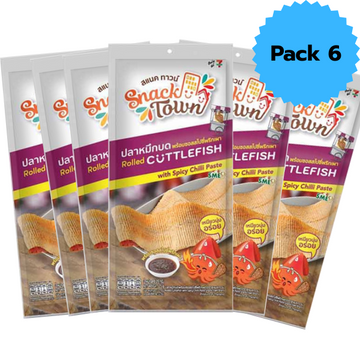 Baked Cuttlefish With Spicy Chilli Paste 25g ( Pack 6 ) | ปลาหมึกบดพร้อมซอสสไปซี่พริกเผา 25g ( แพ็ค 6 )