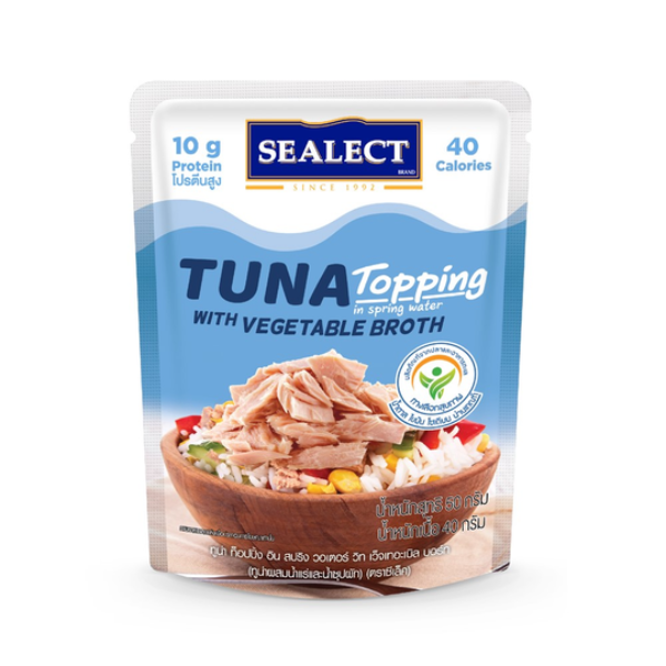 Tuna Topping in Spring Water with Vegetable Broth 50g | ทูน่าท็อปปิ้งน้ำแร่และน้ำซุปผัก 50g