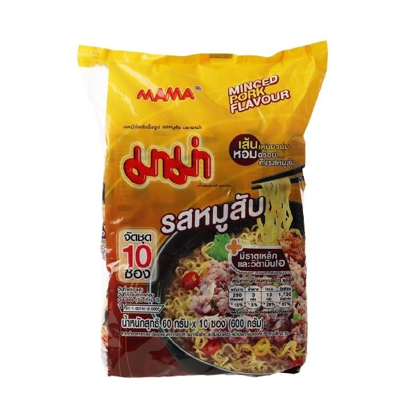 บะหมี่กึ่งสำเร็จรูป รสหมูสับ ( 60g x แพค 10 ซอง )