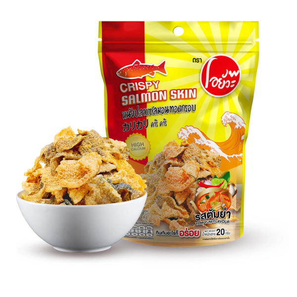 Crispy Salmon Skin Kari Kari Tom Yum Flavor 20g | หนังปลาแซลม่อนทอดกรอบ คาริ คาริ รสต้มยำ 20g